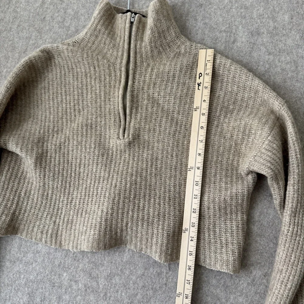 Aritzia Babaton‎ Wool Blend Half-Zip Crop Sweater Women's XXS Tan